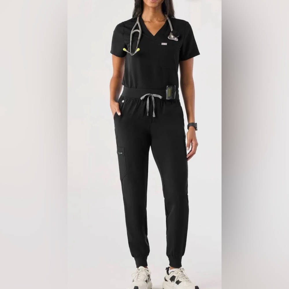 Figs Women’s Zamora High Waist Rise Joggers Pants Lounge Nurse Scrubs Black XS
